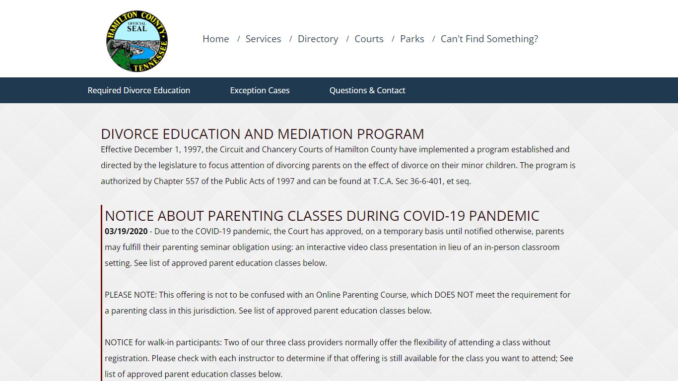 Divorce Mediation Program, Hamilton County Government